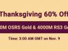 Keep Nov 9 in Mind to Snap up 07 Runescape Gold with Thanksgiving 60% Discount on RSorder